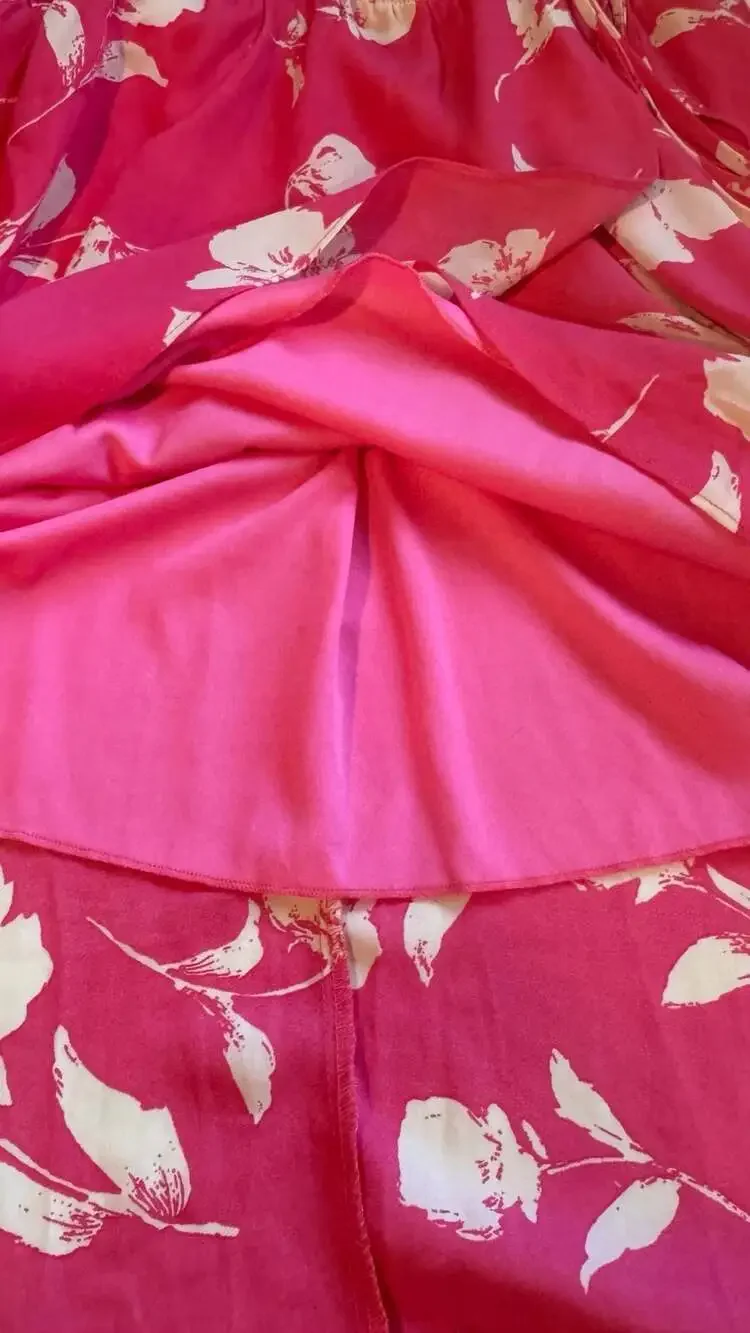 Barbiecore Pink Floral Wrap Midi Dress Coquette Cottagecore Vacation